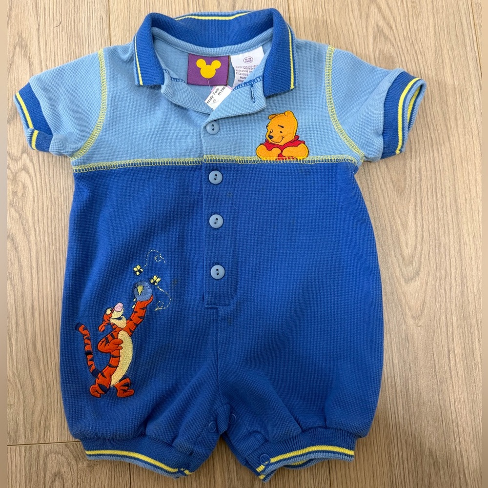 Disney Baby Pooh Tigger Romper 6-9M Embroidered Polo Short Sleeve Outfit